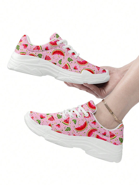 Expertly crafted with a breathable mesh design, these Watermelon Fun <a href="https://canaryhouze.com/collections/women-canvas-shoes?sort_by=created-descending" target="_blank" rel="noopener">sneakers</a> for women offer both comfort and style. The platform sole adds a touch of height while the plus size options ensure a perfect fit for every foot. Get ready to make a fashion statement with these playful and practical sneakers.