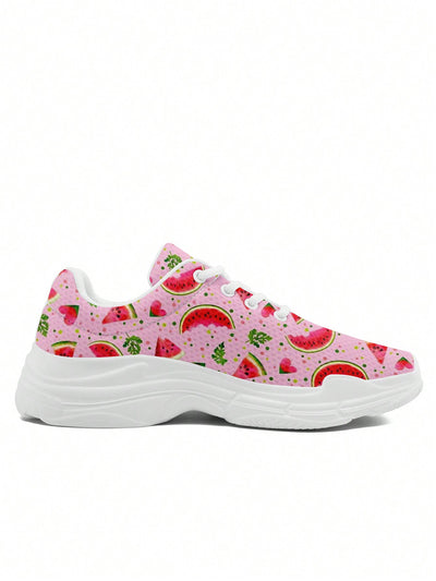 Watermelon Fun: Women's Breathable Mesh Platform Sneakers with Plus Size Options