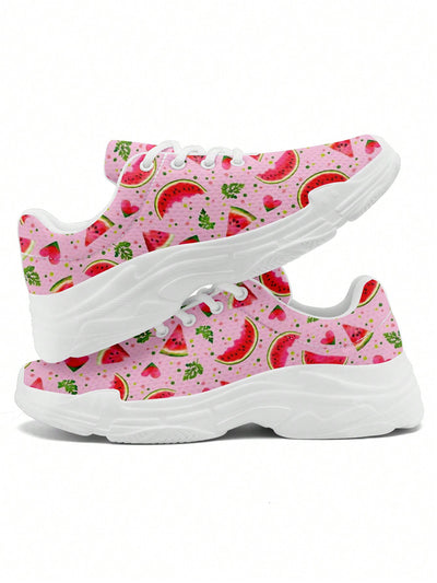 Watermelon Fun: Women's Breathable Mesh Platform Sneakers with Plus Size Options