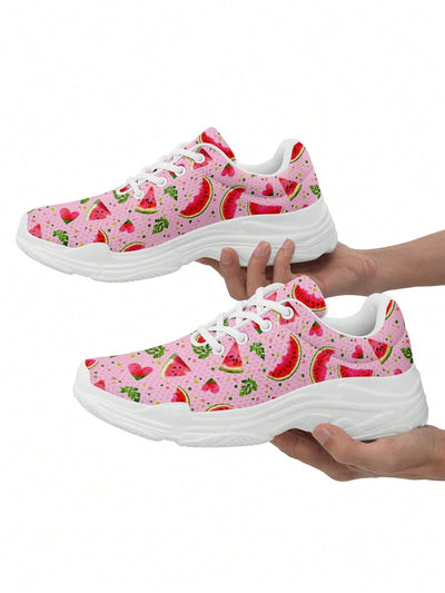 Watermelon Fun: Women's Breathable Mesh Platform Sneakers with Plus Size Options