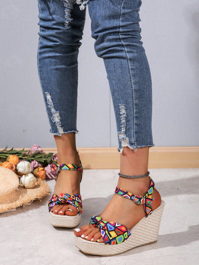 Summer Ready: Women's Printed Wedge Sandals with Waterproof Platform