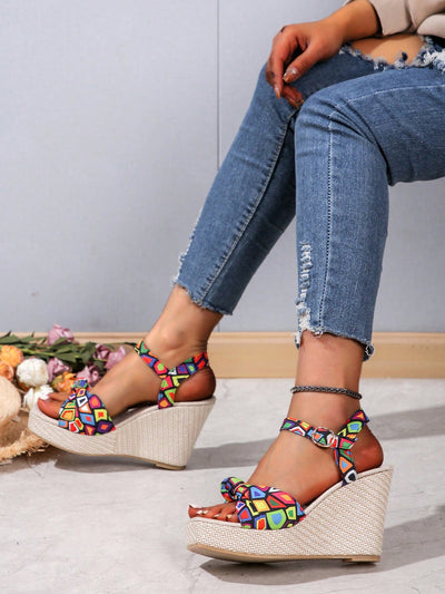 Summer Ready: Women's Printed Wedge Sandals with Waterproof Platform