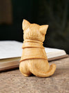 Playful Scholar Cat Figurine: Adorable Miniature Boxwood Carving Cat Shaped Knob