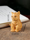 Playful Scholar Cat Figurine: Adorable Miniature Boxwood Carving Cat Shaped Knob