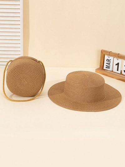 Wave Print Sun Hat and Woven Shoulder Bag Set: Your Perfect Travel Companions