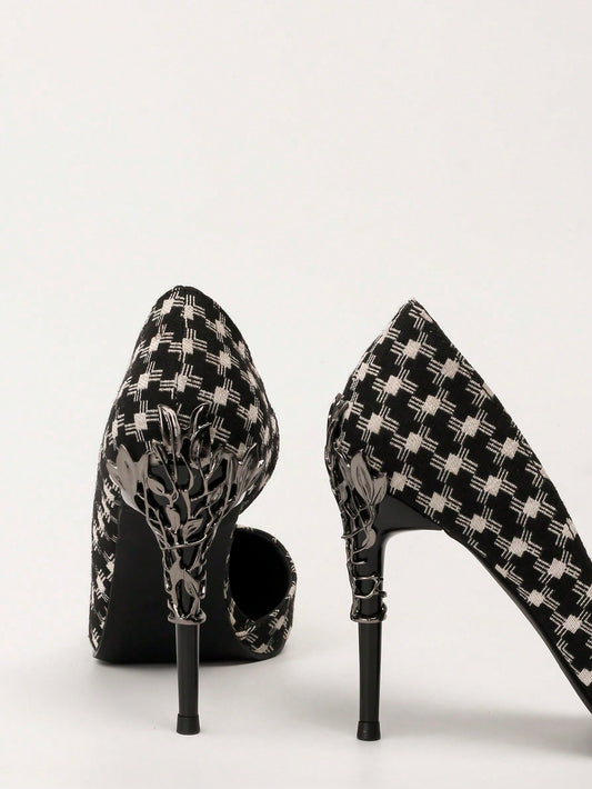 Elegant Metallic Flower Stiletto Heels: European & American Luxury Style