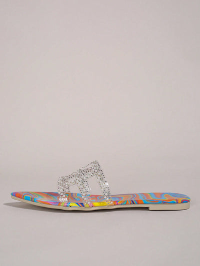 2024 Summer Chic: Colorful Transparent Flat Sandals with Rhinestone Embellishments