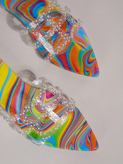 2024 Summer Chic: Colorful Transparent Flat Sandals with Rhinestone Embellishments