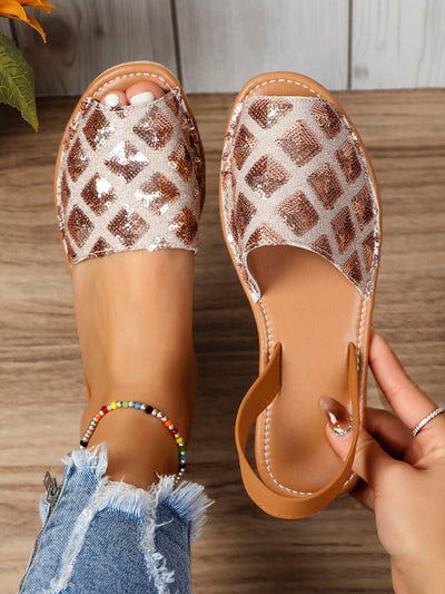 Experience ultimate comfort and style at the beach with Champagne Sparkle: Stylish Flat <a href="https://canaryhouze.com/collections/women-canvas-shoes" target="_blank" rel="noopener">Sandals</a>. These sandals offer 100% beach comfort with a touch of elegance. Perfect for any occasion, indulge in luxury while staying true to your relaxed beach vibe.