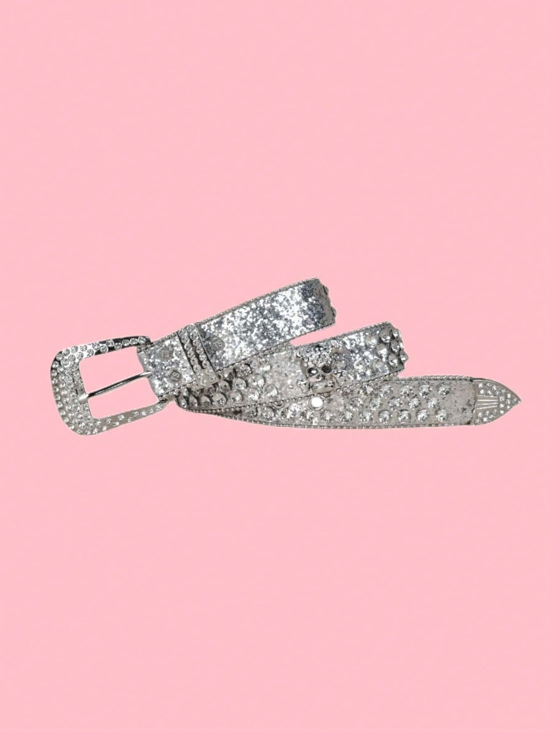 This Sparkling Skull Style belt features a Rhinestone Geometric Buckle, creating a bold and unique accessory. With its eye-catching design and sparkling embellishments, this belt will elevate any outfit. Made with high-quality materials for durability and style. Elevate your fashion game with this stylish and trendy belt.