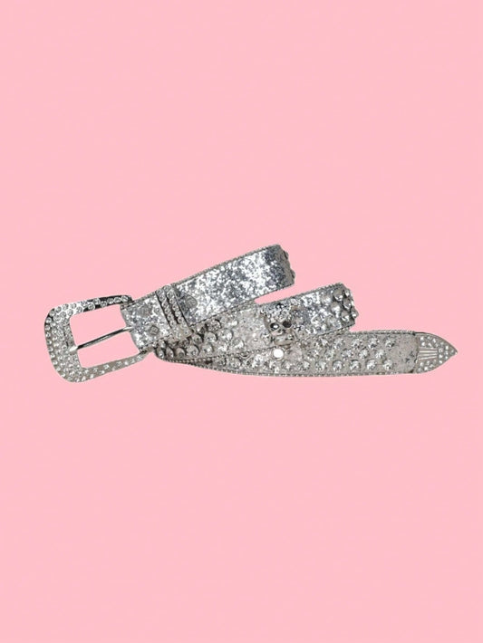 Sparkling Skull Style: Rhinestone Geometric Buckle Belt