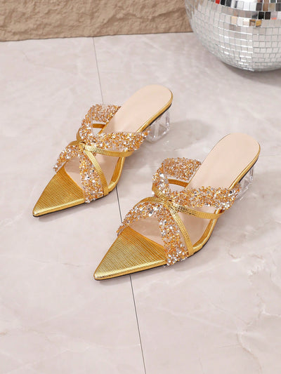 Glamorous Rhinestone Sandals: Elevate your Style with Pointed Toe High Heels