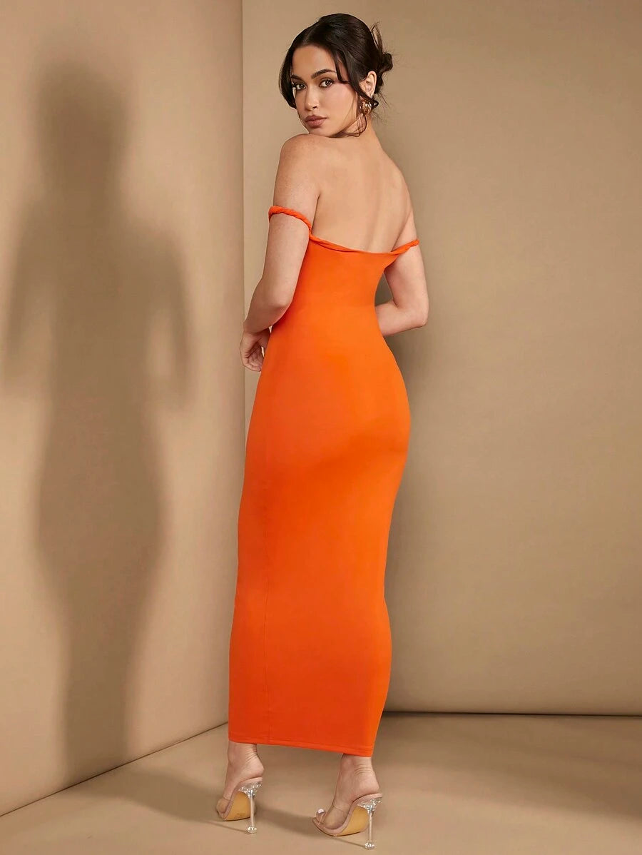 This vibrant orange off-shoulder knitted dress brings sunny vibes to your summer wardrobe. Perfectly blending casual comfort with a touch of elegance, it’s ideal for brunch dates or garden parties. Its breathable knit keeps you cool, while the playful off-shoulder design adds a flirty twist. Step out in style and let this dress be your go-to for effortless charm all season long.