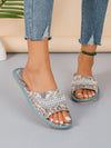 Summer Chic: European Blue Printed Flat Sandals - Versatile & Anti-Skid