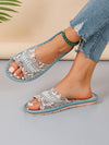 Summer Chic: European Blue Printed Flat Sandals - Versatile & Anti-Skid