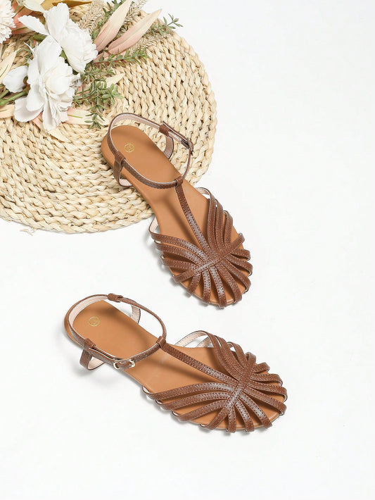 Brown Woven Strap Roman Flat Sandals: Stylish Comfort for Summer Adventures