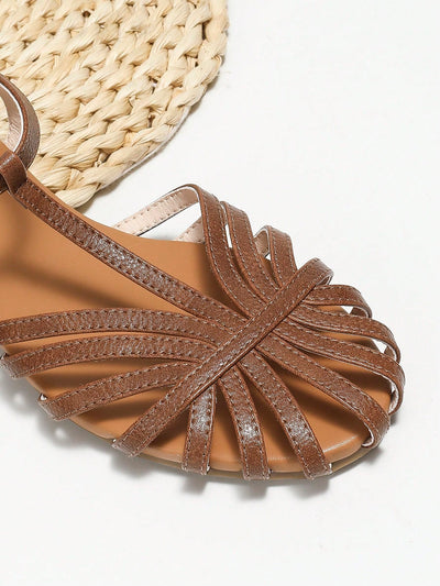 Brown Woven Strap Roman Flat Sandals: Stylish Comfort for Summer Adventures