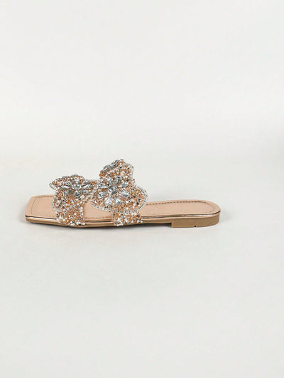 Chic Champagne-Colored Heart Shaped Rhinestone Sandals: Perfect Gifts for Your Lover