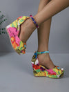 Blooming Beauty: New Style Big Flower Pattern Fashion Wedge Heel Sandals