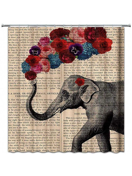 Vintage Elephant Shower Curtain: Waterproof Bathroom Decor with Hooks - 72 Inches