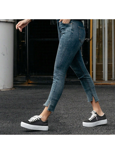 Step Up Your Style with Platform Lace-Up Sneakers: Breathable and Comfortable Walking Shoes