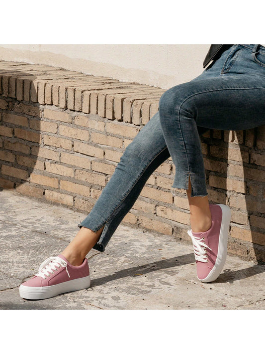 Elevate your style with our platform lace-up sneakers. Stay comfortable while walking with our breathable design. Perfect for adding a touch of fashion to your everyday look.