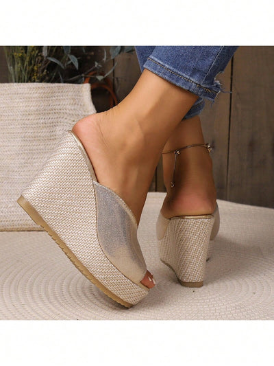 Golden Goddess: Women's Fashionable Slingback Platform Wedge Sandals