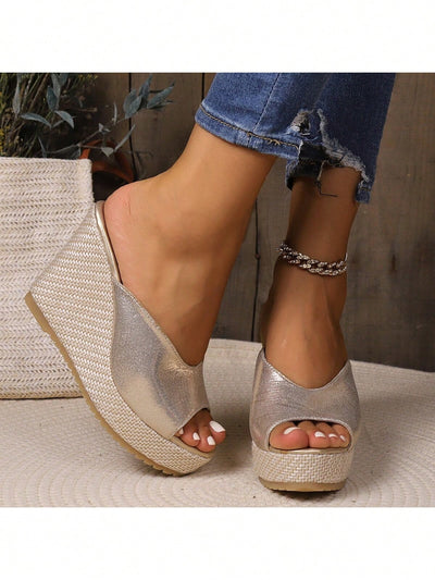 Golden Goddess: Women's Fashionable Slingback Platform Wedge Sandals