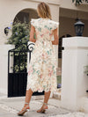 Floral Elegance: Stand Collar Lace Cap Sleeve Long Dress