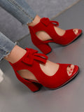 Elevate your style with our Red Suede Butterfly Knot Peep Toe Sandals <a href=