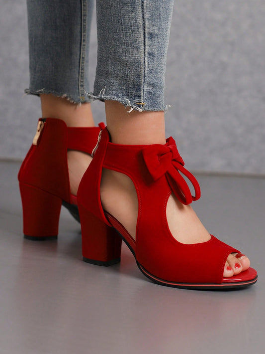 Red Suede Butterfly Knot Peep Toe Sandals Boots: Step into Style