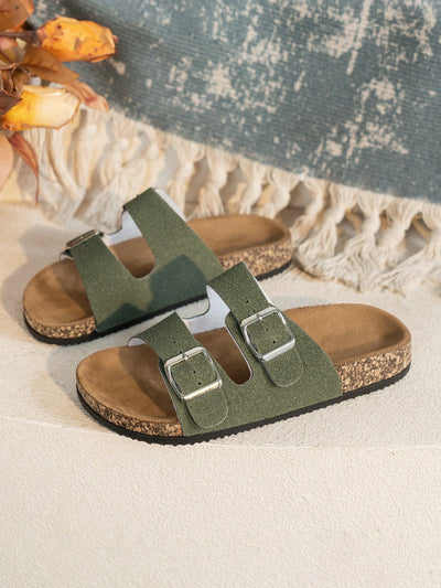 Summer Chic: Fashion Buckle Flat Cork Slippers for Unisex Beach Fun