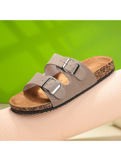 Summer Chic: Fashion Buckle Flat Cork Slippers for Unisex Beach Fun