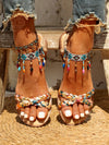 Vacation-Ready Beaded Flat Sandals: Stylish Solid Color for Women and Students