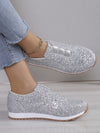 Glittering Comfort: Women's Slip-On Flat Sneakers with Elastic Topline