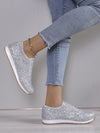 Glittering Comfort: Women's Slip-On Flat Sneakers with Elastic Topline