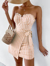 Chic Ruffled Plaid Strapless Dress: Perfect for Your Getaway