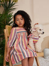 Royal Pooch Princess: Colorful Striped Pet Dress with Spaghetti Straps and Flouncing Sleeves