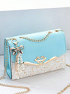 Chic Two-Tone Faux Pearl Decor Small Shoulder Bag