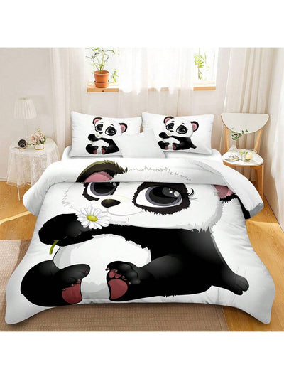 Cute Panda Printed Comforter Set for Kids and Teens - 3 Piece Set Including Comforter Cover and Pillowcases