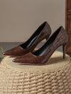 Retro Elegance: Women's Brown Pointed Toe High Heels Pumps - Comfortable and Stylish Single Shoes