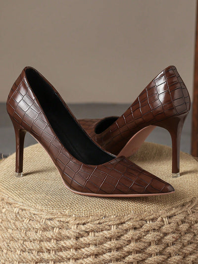 Retro Elegance: Women's Brown Pointed Toe High Heels Pumps - Comfortable and Stylish Single Shoes