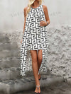 Geometric Elegance: Classic Sleeveless Print Dress