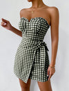 Chic Ruffled Plaid Strapless Dress: Perfect for Your Getaway