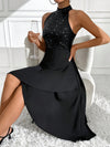 Shimmering Stardust Sequined Halter Dress - Perfect for Semi-Formal Occasions