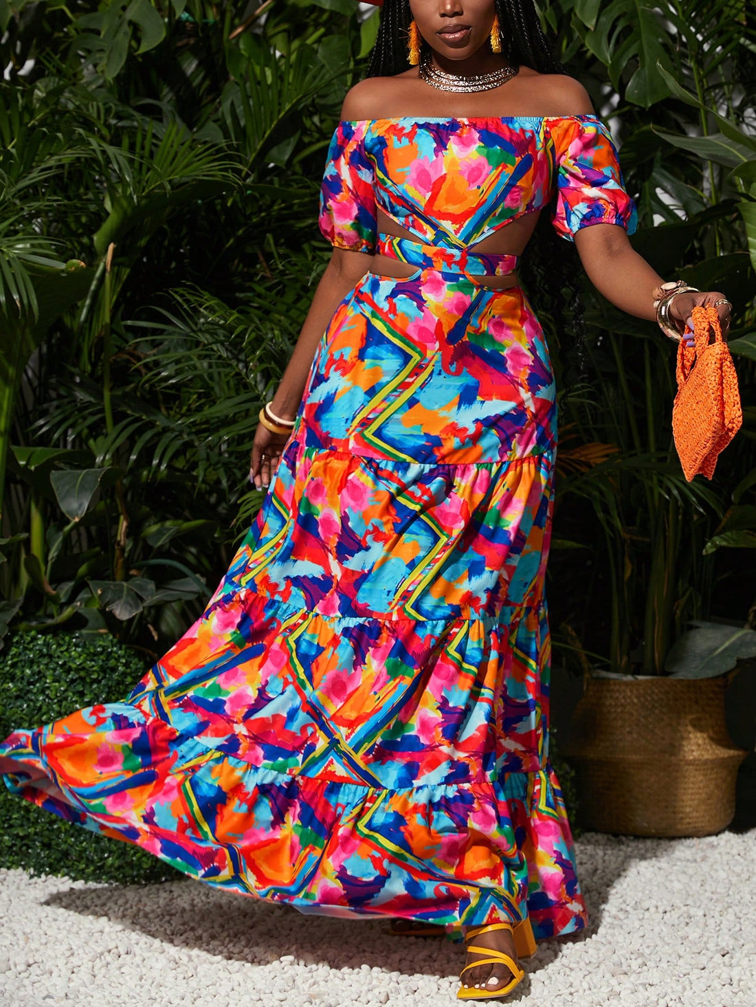 Stay stylish and cool in our chic off-shoulder tropical print dress for women! Perfect for sunny days at the beach, dancing at festivals, or casual outings. Embrace your playful side with this fun and versatile dress.