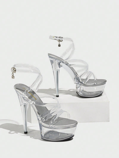 Crystal Clear Style: Waterproof Platform High Heels Sandals for Fashionistas