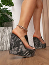 Elegant Brown Clear Chunky Heeled Slides: Perfect for Parties and Banquets