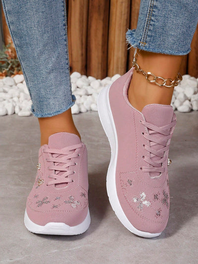 Sparkle and Shine in Pink: Women's Rhinestone Decorated Sports Shoes for School Fashion