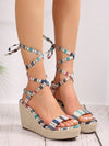 Summer Rainbow Striped Tie-Up Wedge Platform Sandals: Stylish Beach Chic